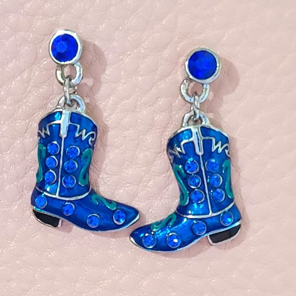 Cowgirl Boot Earrings - Blue Sparkle with Rhinestone Shine - Picture 7 of 10